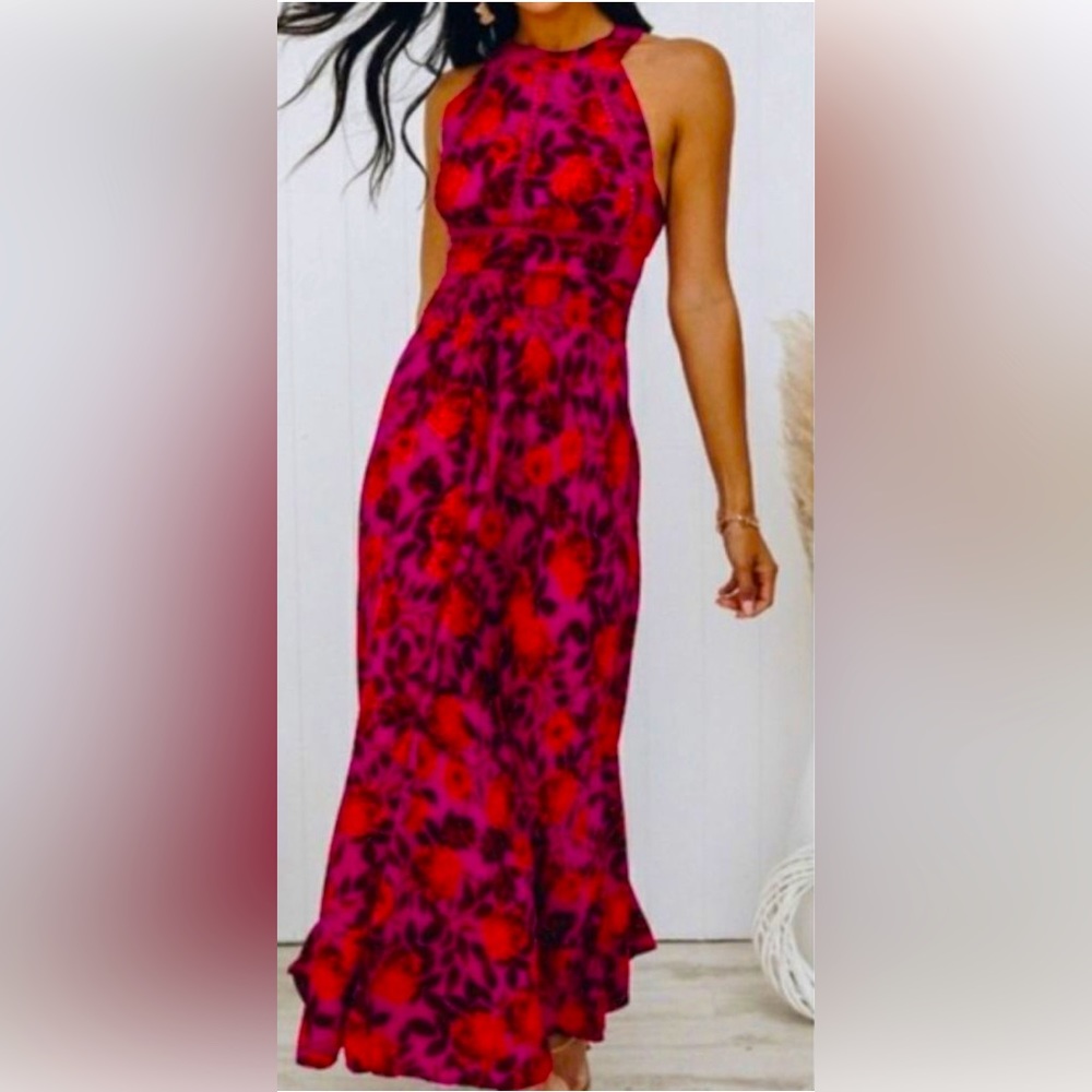 Anthropologie Abel The Label NWT Purple Reign Floral halter walk through Maxi